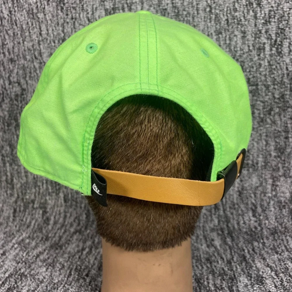 Nike Golf Hat Cap Neon Green Black Patch Leather Strapback Flat Bill Mens OSFM